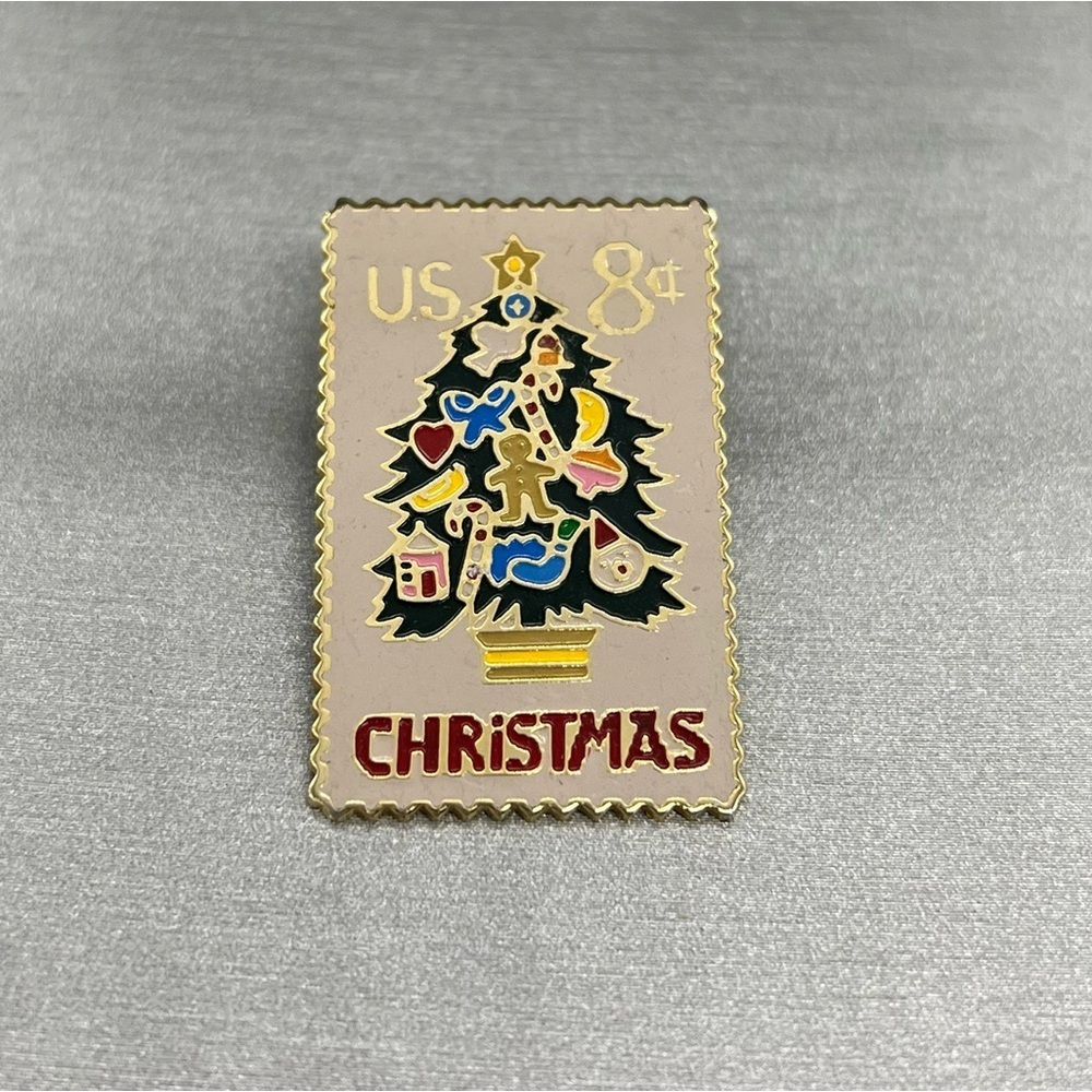 Vintage March Co Christmas Tree Holiday Postage Stamp Enamel Lapel Pin
